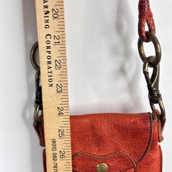 VTG Y2K FOSSIL Crossbody Pouch Bag Burnt Orange Pebble Leather Bobble Micro Mini - Picture 10 of 11
